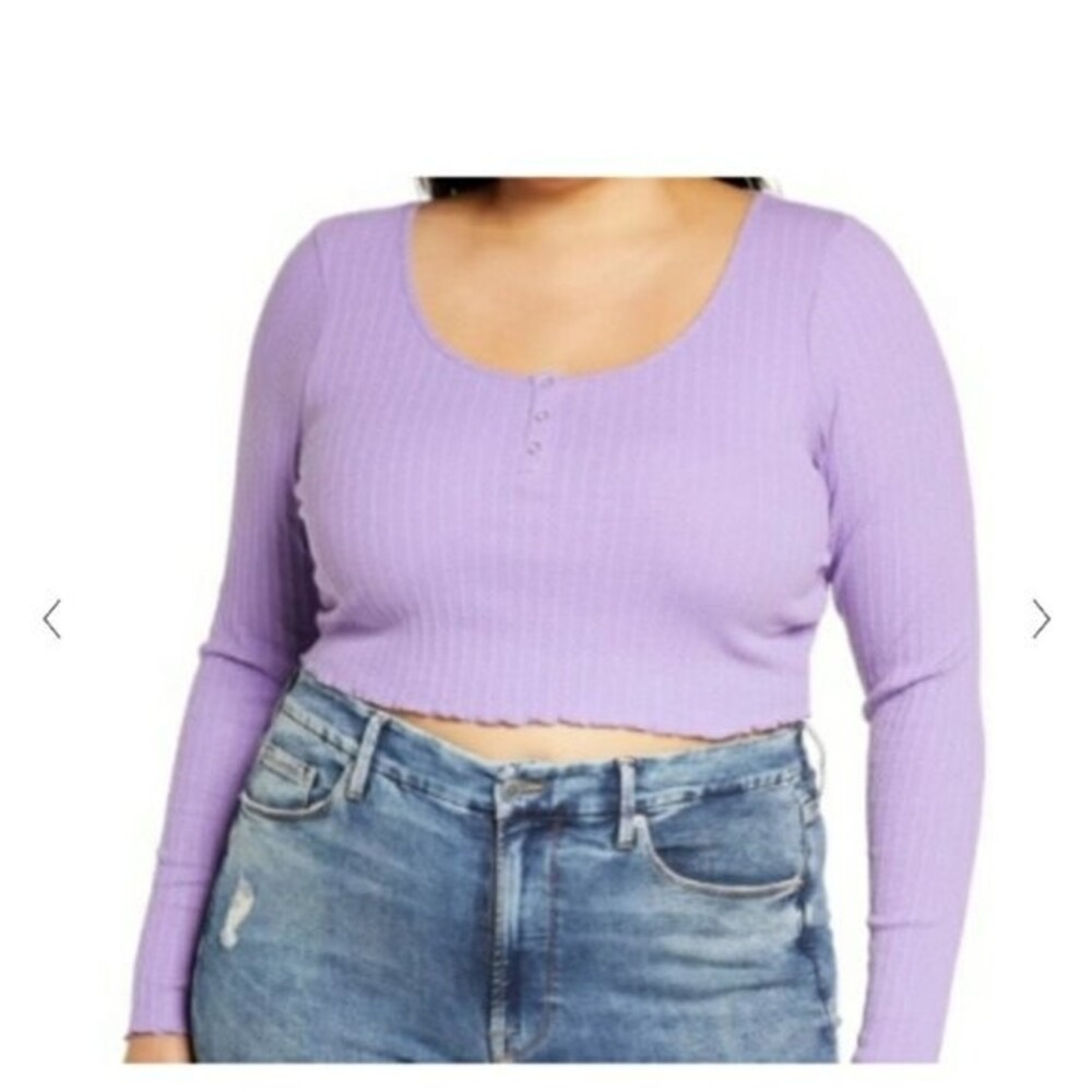 BP Cropped Henley Long Sleeve Lavender Purple Shirt Top Blouse Plus Size 3X